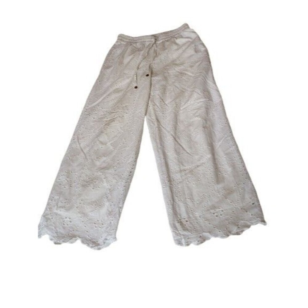 Calypso St. Barth White Eyelet Lace Wide Leg Pants Small Lined Pockets Shell...